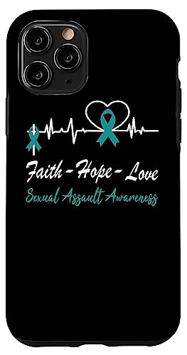 Hülle für iPhone 11 Pro Band für sexuelle Angriffe, christliches Kreuz, Blaugrün von Sexual Assault Awareness products (Lwaka)
