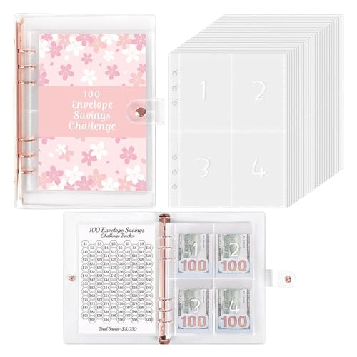 100 Briefumschläge Challenge Binder, Cash Binder mit Umschlag, Sparen Challenge Binder, Geldsparumschlag für Schule, Zuhause von Sghtil