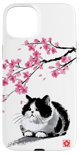 Hülle für iPhone 15 Plus Japanese Ink Art – Sakura Cat Cherry Blossom Aesthetic von Shadoori Fashion - Sumi-e Ink Japanese Aesthetic