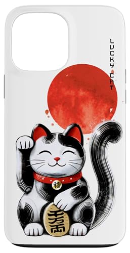 Japanische Glückskatze Maneki Neko Rising Sun, Sumi-e Hülle für iPhone 13 Pro Max von Shadoori Fashion - Sumi-e Ink Japanese Aesthetic