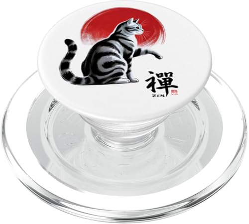 Japanische Zen-Katze, Sumi-e Rising Sun American Shorthair PopSockets PopGrip für MagSafe von Shadoori Fashion - Sumi-e Ink Japanese Aesthetic