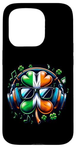 Irish Shamrock Kopfhörer Musiknoten Hülle für iPhone 15 Pro von Shamrock Beats Irish Music Vibe Lucky