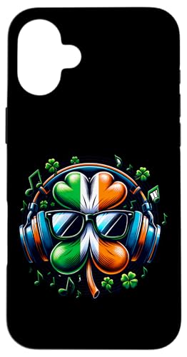 Irish Shamrock Kopfhörer Musiknoten Hülle für iPhone 16 Plus von Shamrock Beats Irish Music Vibe Lucky