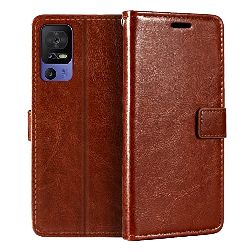 Shantime Für TCL 40 SE Hülle, Premium PU Leder Magnet Flip Case Cover mit Kartenhalter und Ständer für TCL 40 SE (6,7 Zoll) Braun von Shantime