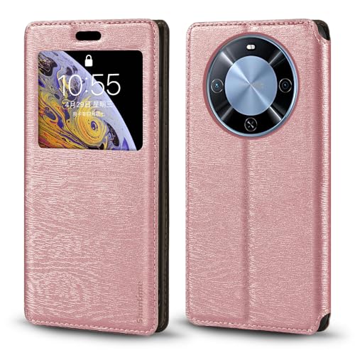 Shantime Kompatibel mit Wiko Hi Enjoy 70 Plus 5G Hülle, Holzmaserung Leder Hülle mit Kartenhalter und Fenster, magnetische Flip Cover für Wiko Hi Enjoy 70 Plus 5G (6,7 Zoll) Roségold von Shantime