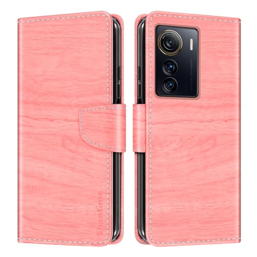 Shantime Schutzhülle für ZTE Axon 50 Ultra (16,9 cm / 6,7 Zoll), Leder, mit Kartenhalter, Ständer, weiche TPU-Schutzhülle mit Holzmaserung, für ZTE Axon 50 Ultra (16,9 cm), Rosa von Shantime