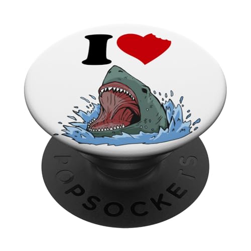 Ich liebe Haie Rotes Herz Lustiger Hailiebhaber Ich liebe Haie PopSockets mit austauschbarem PopGrip von Shark World Co.