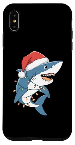 Hülle für iPhone XS Max Weihnachtsmütze Hai umwickelt in Weihnachtsbeleuchtung von Shark in Santa Hat with Christmas Lights