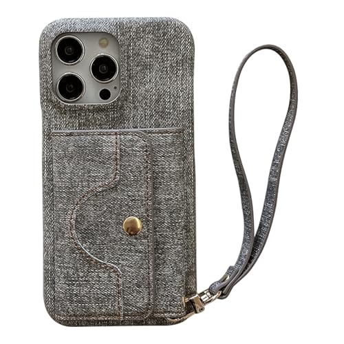 SharkProten Geldbörse Hülle Case für Google Pixel 4 XL, Denim Texture Leder Kartenhalter Stoßfeste Schutzhülle mit Handschlaufe und Ständer Magnetverschluss Wallet Handyhülle Grau von SharkProten