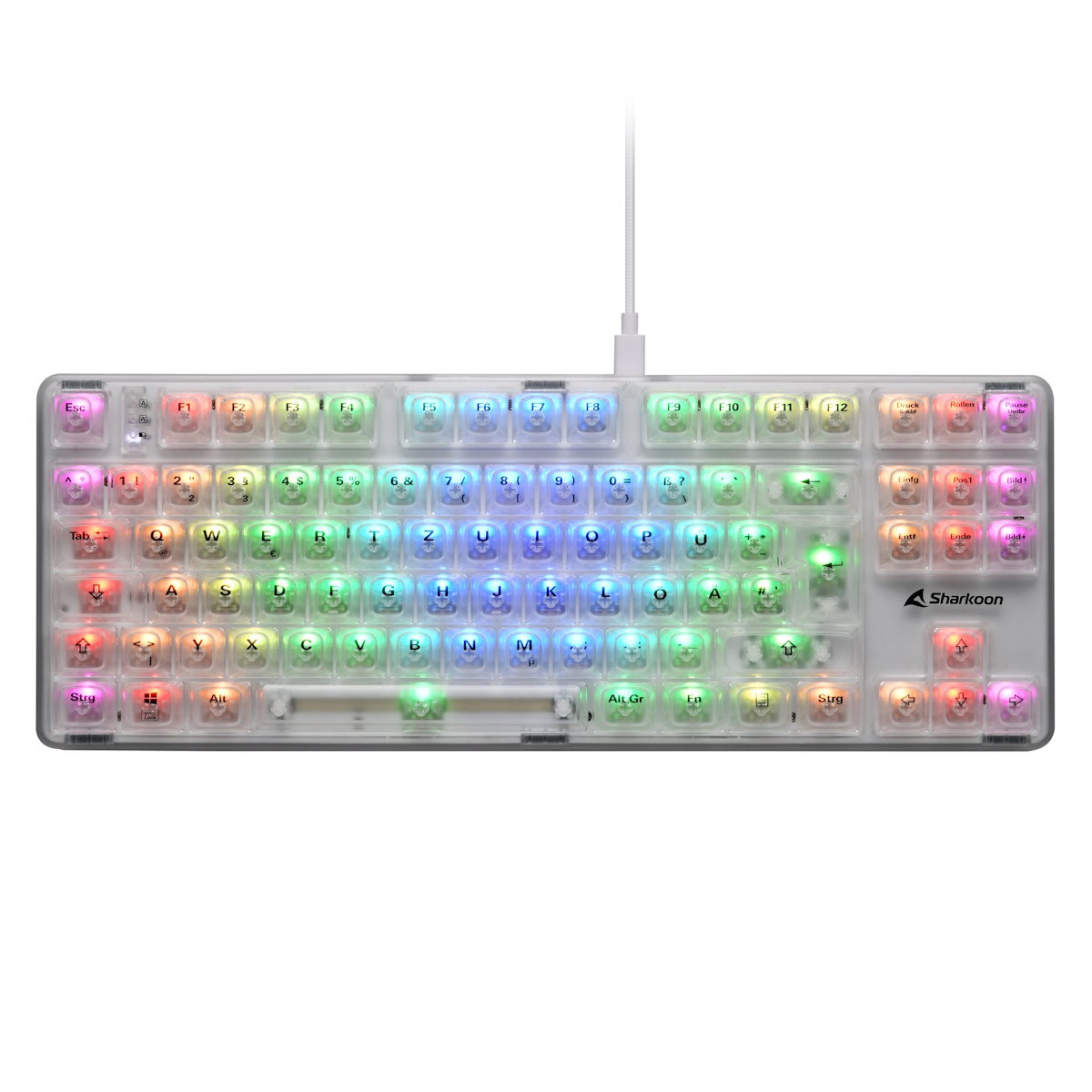 Sharkoon Crystal Shark Gaming Tastatur - TKL Layout, transparente Tastenkappen aus Polycarbonat, kabellos oder kabelgebunden, vorinstallierte KTT Scha von Sharkoon