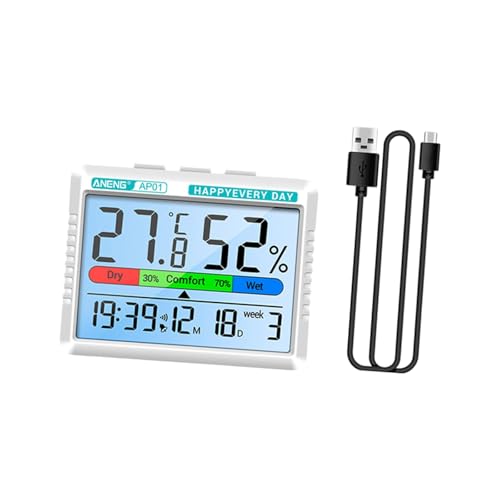 Sharplace Digitales Thermometer, Hygrometer, Raumthermometer, tragbare Multiszenenmessung, Innen-Hygrometer, Wetterstation für Schlafzimmer, Graue Katze von Sharplace