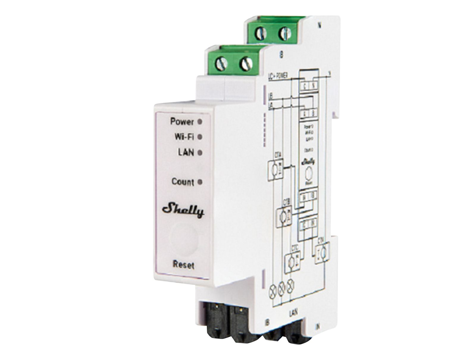 SHELLY WLAN-Stromzähler Pro 3EM, 3x120A, inkl. 3 Klemmen, Bluetooth von Shelly