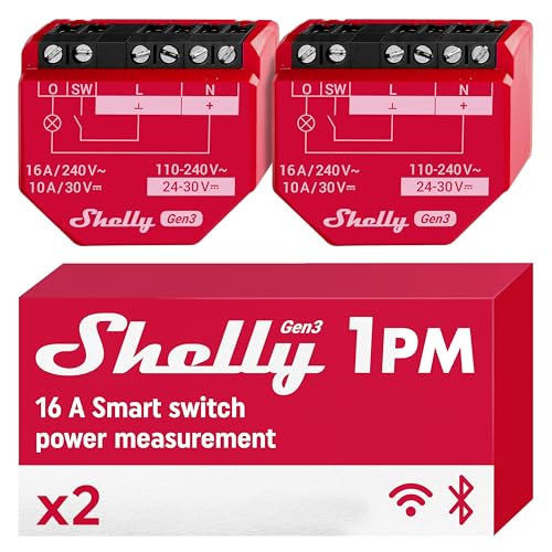 Shelly 1PM Gen3-2 Pack | WLAN Relais-Schalter mit Strommessung - 16A | Lichtsteuerung | Alexa Google Home, Matter Kompatibel | iOS- Android-App | Kein Hub erforderlich von Shelly