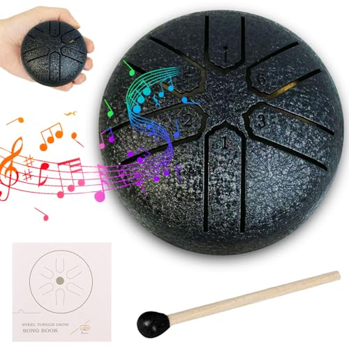 Steel Tongue Drum,3 Zoll Stahlzungen 6 Töne Zungentrommel Schlagzeug Anfänger mit Schlägeln,Tragbare Mini Trommel,Zungentrommel Kinder,Tongue Drum für Meditation Yoga Klangheilung von Shengruili