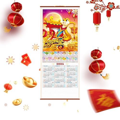 Chinesischer Scroll-Kalender 2025, monatlicher Mondkalender für das Jahr der Schlange – Frühlingsfest-Kalender, chinesische Neujahrsdekorationen von Shenrongtong