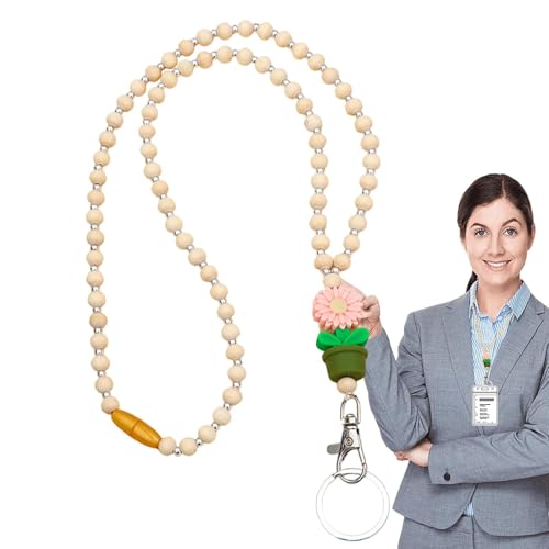 Holzperlen-Lanyards für Frauen, Perlen-Lanyards für Ausweise - Schlüsselbänder mit Blumenperlen für Ausweise und Schlüssel | Niedliche, modische Schlüsselbänder im Boho-Stil mit Blumen von Shenrongtong