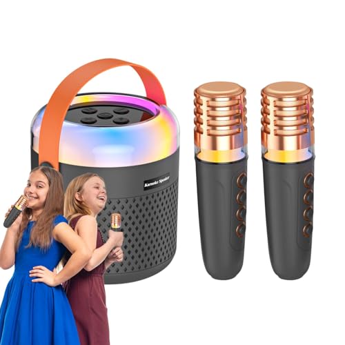 Karaoke-Maschine mit 2 kabellosen Mikrofonen, kleine Karaoke-Maschine, kabelloser Lautsprecher, Karaoke-Lautsprecher mit wechselndem Licht für Zuhause, Reisen, Camping von Shenrongtong