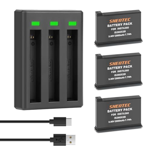 Shentec 2X 3.85V 2000mAh Akku + Dual USB Ladegerät mit Typ C-Port für Insta360 ONE X2 Kamera von Shentec