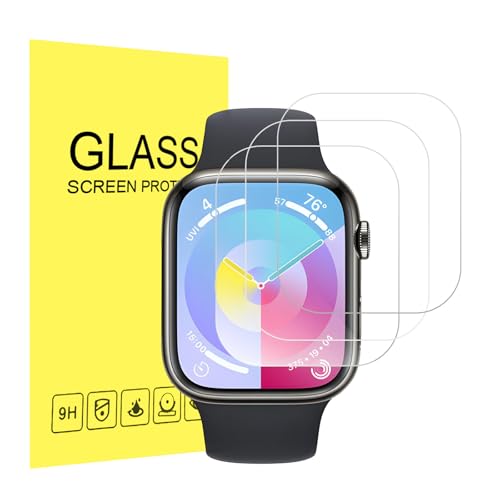 Shesyuki 3er Pack Displayschutzfolie kompatibel mit Apple Watch SE(2022/2020)/S6/S5/S4 44mm, HD Transparent Tempered Glass Screen Protector, Anti Scratch, Touch Sensitive von Shesyuki