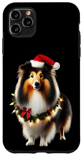 Hülle für iPhone 11 Pro Max Shetland Sheepdog mit Weihnachtsmannmütze, Weihnachtsbeleuchtung, Hundebesitzer von Shetland Sheepdog Christmas Products