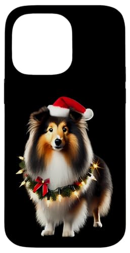 Hülle für iPhone 14 Pro Max Shetland Sheepdog mit Weihnachtsmannmütze, Weihnachtsbeleuchtung, Hundebesitzer von Shetland Sheepdog Christmas Products