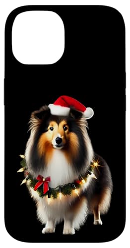 Hülle für iPhone 14 Shetland Sheepdog mit Weihnachtsmannmütze, Weihnachtsbeleuchtung, Hundebesitzer von Shetland Sheepdog Christmas Products