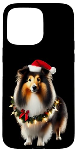 Hülle für iPhone 15 Pro Max Shetland Sheepdog mit Weihnachtsmannmütze, Weihnachtsbeleuchtung, Hundebesitzer von Shetland Sheepdog Christmas Products