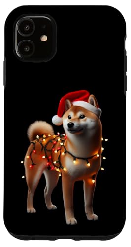 Hülle für iPhone 11 Shiba Inu mit Weihnachtsmannmütze, Weihnachtsbeleuchtung, Hundebesitzer, Mutter, Papa von Shiba Inu Christmas Products