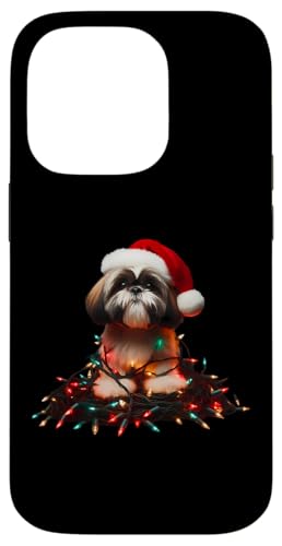 Hülle für iPhone 14 Pro Shih Tzu mit Weihnachtsmütze und Weihnachtsbeleuchtung Hundebesitzer Liebhaber von Shih Tzu Christmas Products