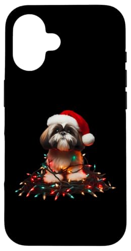 Hülle für iPhone 16 Shih Tzu mit Weihnachtsmütze und Weihnachtsbeleuchtung Hundebesitzer Liebhaber von Shih Tzu Christmas Products