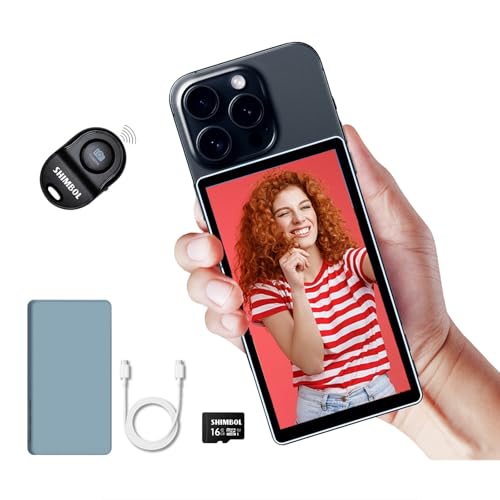 Shimbol CP5 5" 1080P Selfie Monitor Bildschirm für iPhone Andriod Handy, Telefon Vlog Back Rückfahrkamera Spiegel mit TochScreen, Bluetooth-Fernbedienung, magnetische graue Hülle von Shimbol