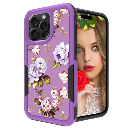 ShinyMax Hybrid-Schutzhülle für iPhone 14 Pro Max mit Rosen-Design, zweilagig, Violett von ShinyMax