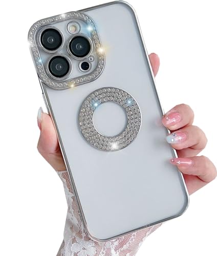 Shinymore iPhone 15 Pro Diamond Case, Clear Glitter Shiny Shockproof Rhinestone Bling Full Camera Protection Soft Women Girls Case for iPhone 15 Pro -Silver von Shinymore