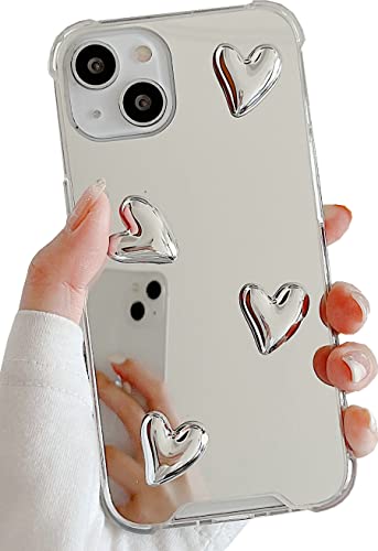 Shinymore iPhone 13 Spiegel-Hülle, flexibel, niedliches Herz, weiches Silikon, transparent, Make-up-Spiegel, Frauen Mädchen, stoßfest, Schutzhülle für iPhone 13 von Shinymore