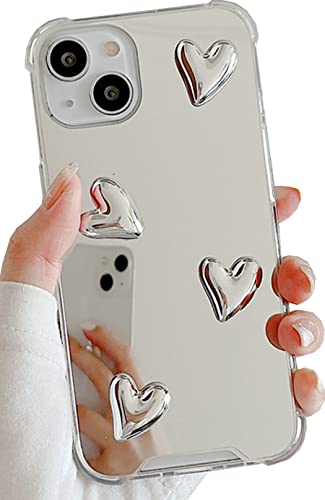 Shinymore iPhone 15 Spiegel-Hülle, flexibel, niedliches Herz, weiches Silikon, transparenter Make-up-Spiegel, für Damen und Mädchen, stoßfest, Schutzhülle für iPhone 15 von Shinymore