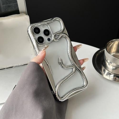 Shinyruo Schlangenförmige Handyhülle für iPhone 16/15-Serie, galvanisiert, hell, matt, hohl, 3D-Ableitung, Schlangenhülle, Wärmemuster, Telefon von Shinyruo