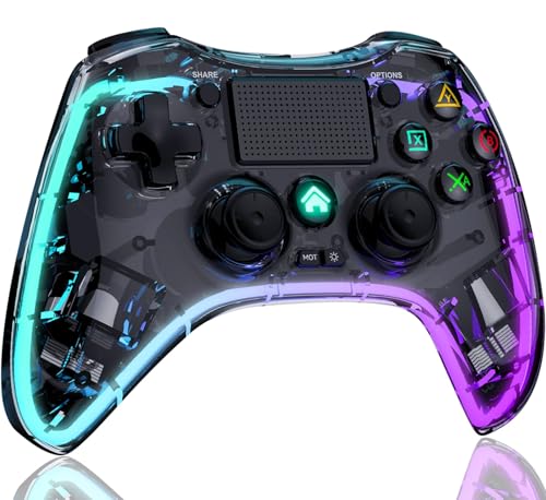 Shiptree Wireless Controller für PS-4, LED RGB Game Controller Kompatibel mit PS-4/Slim/Pro/PC mit Turbo/Makro/Dual Vibration/6-Achsen Gyro Sensor/Touchpanel/RGB-LED/Audio Jack von Shiptree