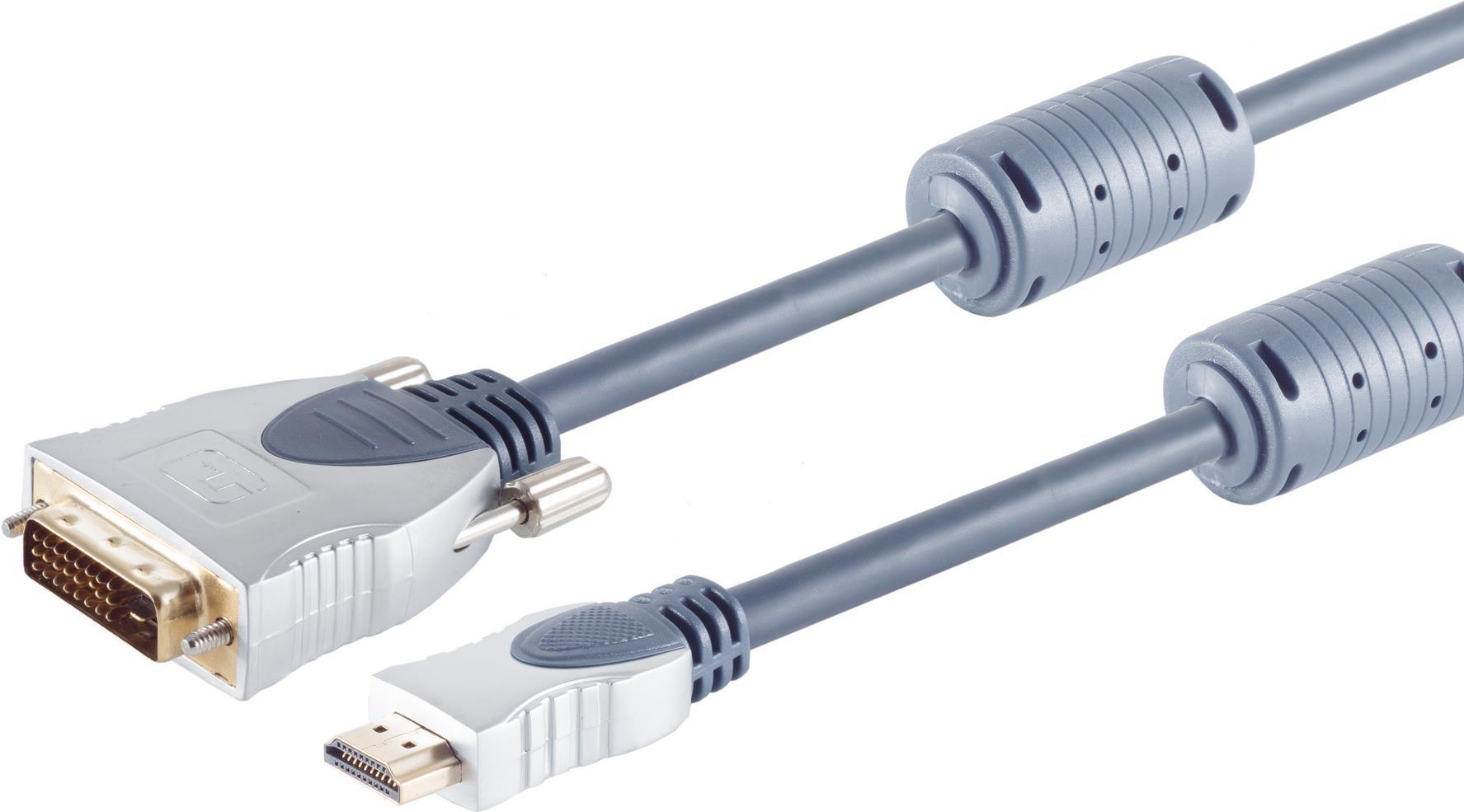 S/CONN maximum connectivity Home-Cinema HDMI Stecker auf DVI-D-Stecker (24+1), Ferrits, verchromte Metall-Stecker, 2x Ferrit, vergoldete Kontakte, --1,3b, 1,5m (77481-MHQ) von ShiverPeaks