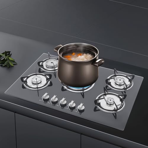 Gaskochfeld 5 Flammen GehäRtetes Glas Gasherd Einbauherd Erdgas Propangas LPG NG Gaskocher Glaskeramik Stove Top Gas Cooktop Burner Kitchen Cooking Propane für Haushalten oder Restaurants von Shiyinge