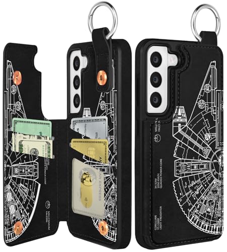 Shorogyt Schutzhülle für Samsung S21 FE mit Kartenhalter – niedliches Designer-Star-Wars-Muster, Ständer, Magnetverschluss, Klappetui, Leder-Telefonhüllen für Damen, Herren und Mädchen, für Galaxy S21 von Shorogyt