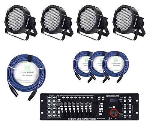 Komplettes Lichtset 4x Showlite FLP-144W + DMX-Controller Showlite Master Pro USB + Kabel (LED-Anzahl: 144 x 10mm LED, Farbmischung: 144 LED/RBGW mixing, Leistungsaufnahme: 15 Watt, 90-240V - 50/60Hz) von Showlite