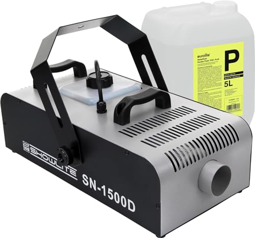Showlite SN-1500D DMX Nebelmaschine inkl. Fernbedienung und Timer + 5L Nebelfluid Set (Nebelausstoß: 560 m³/min, Sprühdistanz: 12m, Tankinhalt: 2 l) von Showlite