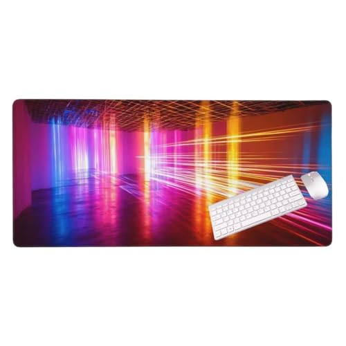 Bunte Ausstrahlung Mauspad, Groß Gaming Mauspad XXL 1400x600 mm, Design Vernähte Kanten, Wetterfest Anti Rutsch Mousepad, Utschfeste Gummibasis, Großer Erweiterter Schreibtisch Schutz für Office S-585 von Shozhoo