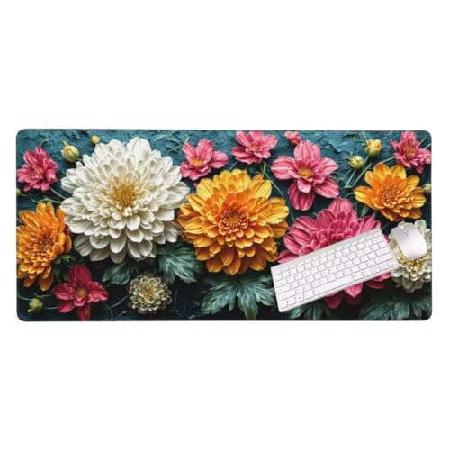 Bunte Chrysantheme Mauspad, Groß Gaming Mauspad XXL 600x300 mm, Design Vernähte Kanten, Wetterfest Anti Rutsch Mousepad, Utschfeste Gummibasis, Großer Erweiterter Schreibtisch Schutz für Office S-1705 von Shozhoo