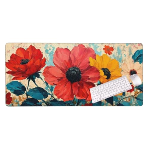 Gaming Mauspad Bunte Blumen Mauspad, Mousepad XXL 700x300 mm, Mauspad Gaming Zubehör mit Anti Rutsch Basis Mouse Pad Wasserdicht und Langlebig Gaming Zubehör für Home Office Zimmer Deko S-679 von Shozhoo