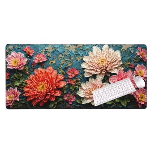 Mauspad XXL 600x300x3 mm, Groß Gaming Mauspad Vintage Chrysantheme, Wetterfest Schreibtisch Mousepad, Mouse Pad Verbessert Präzision und Geschwindigkeit, Gaming Zubehör für Home Zimmer Deko S-4253 von Shozhoo