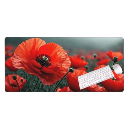 Mauspad XXL 900x300x3 mm, Groß Gaming Mauspad Rote Mohnblumen, Wetterfest Schreibtisch Mousepad, Mouse Pad Verbessert Präzision und Geschwindigkeit, Gaming Zubehör für Home Zimmer Deko S-4998 von Shozhoo