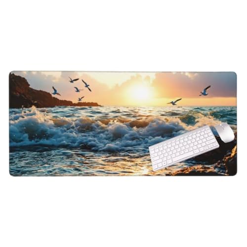 Mauspad XXL 900x500x3 mm, Groß Gaming Mauspad Möwen auf den Wellen, Wetterfest Schreibtisch Mousepad, Mouse Pad Verbessert Präzision und Geschwindigkeit, Gaming Zubehör für Home Zimmer Deko S-4571 von Shozhoo