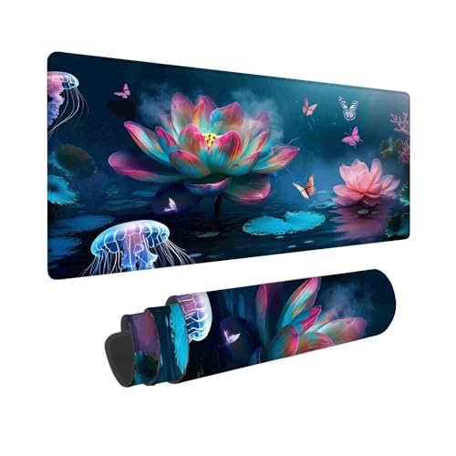 Gaming Mauspad 1000 x 400 mm, XXL Mauspad Blume Schmetterling, Mousepad mit Vernähten Kanten, Wasserdicht und Rutschfest Mouse Pad, Verbessert Präzision und Geschwindigkeit, Geschenke für Männer F-809 von Shueayin