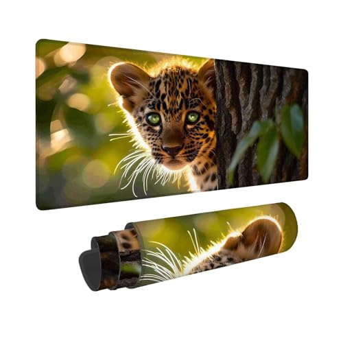 Gaming Mauspad 1200 x 400 mm, XXL Mauspad Tier Leopard, Großes Mousepad mit Vernähten Kanten, Wasserdicht und Rutschfest Mouse Pad, Verbessert Präzision und Geschwindigkeit, Geschenke für Männer F-874 von Shueayin